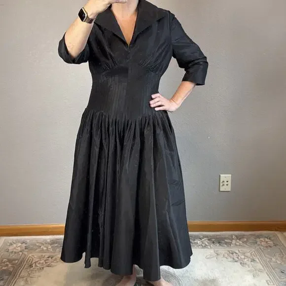 knee length dresses for ladies 3/4-Sleeve Lace Overlay Cocktail Dress in Black main image 1